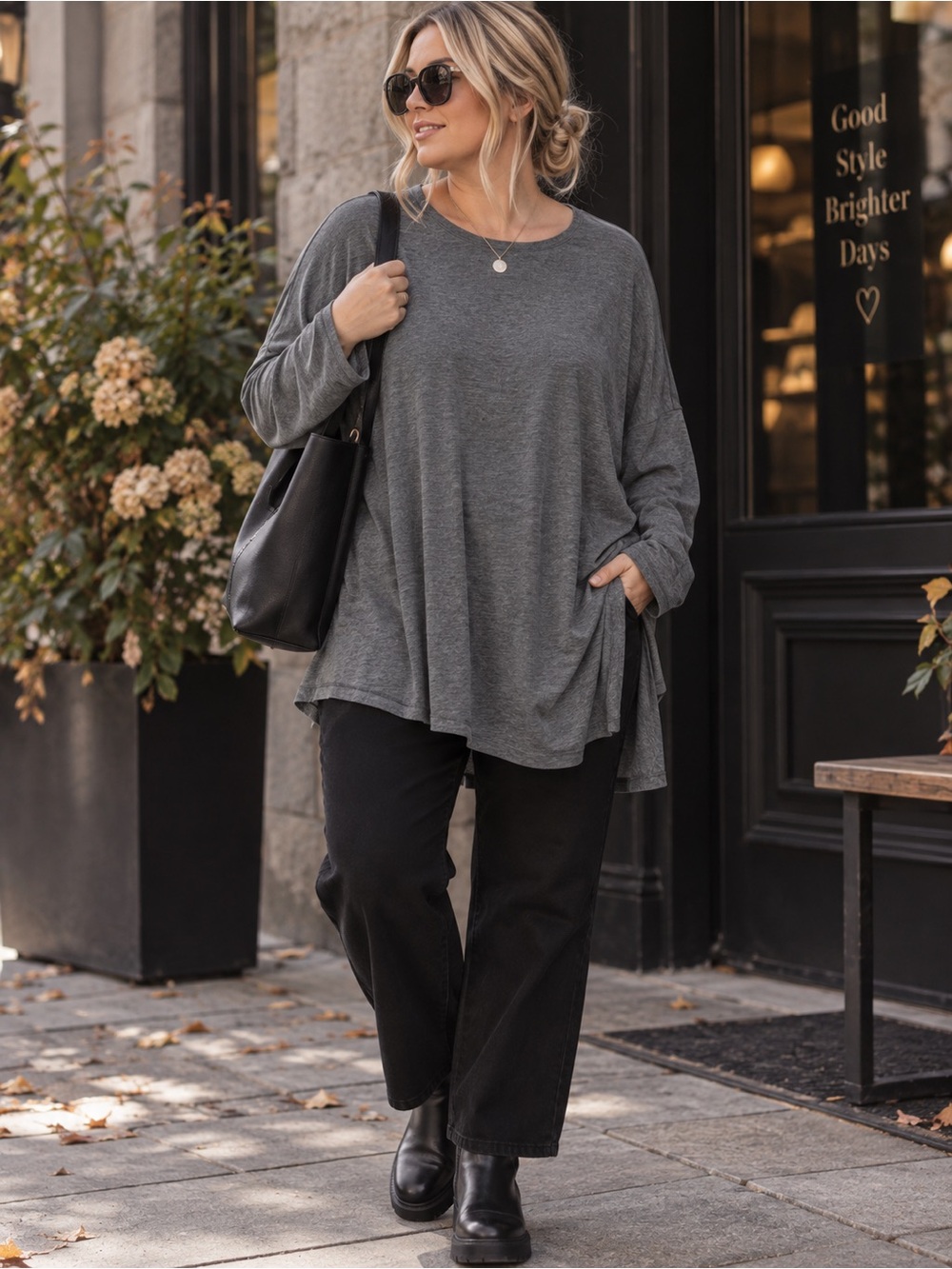 Eileen Fisher Gray Tencel Stretch Oversized Tunic Top 1X